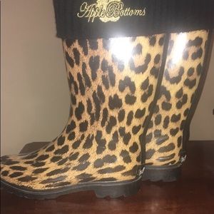 Apple Bottom leopard print rain boots